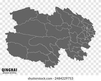 Blank map  Qinghai Province of China. High quality map Qinghai Province with municipalities on transparent background for your web site design, logo, app, UI. People's Republic of China.  EPS10.