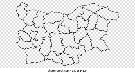 Blank map Republic of Bulgaria. High quality map of  Bulgaria with provinces on transparent background for your web site design, logo, app, UI. Europe. EPS10.