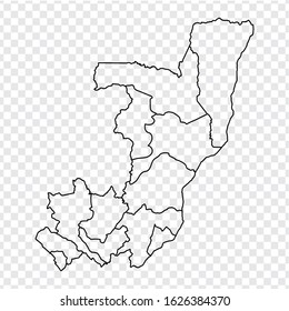 Blank map Republic of Congo. High quality map of  Congo  with provinces on transparent background for your web site design, logo, app, UI.  Africa. EPS10.