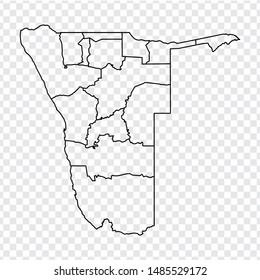 Blank map Republic of Namibia. High quality map of  Namibia with provinces on transparent background for your web site design, logo, app, UI. Stock vector.  EPS10. 