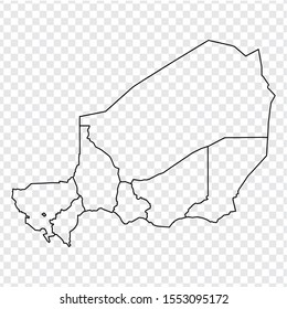 Blank map Republic of Niger. High quality map of  Niger with provinces on transparent background for your web site design, logo, app, UI.  Africa. EPS10.