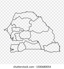 Blank map Republic of Senegal. High quality map of  Senegal with provinces on transparent background for your web site design, logo, app, UI. Stock vector.  EPS10. 