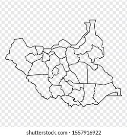 Blank map Republic of South Sudan. High quality map of South Sudan with provinces on transparent background for your web site design, logo, app, UI.  Africa. EPS10.
