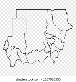 Blank map Republic of Sudan. High quality map of  Sudan with provinces on transparent background for your web site design, logo, app, UI.  Africa. EPS10.