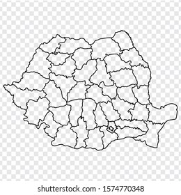 Blank map of Romania. High quality map of  Romania with provinces on transparent background for your web site design, logo, app, UI. Europe. EPS10.