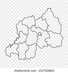 Blank map Rwanda. High quality map Republic of Rwanda with provinces on transparent background for your web site design, logo, app, UI. Stock vector.  EPS10. 