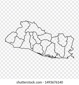 Blank map Salvador. High quality map Republic of El Salvador with provinces on transparent background for your web site design, logo, app, UI. Stock vector.  EPS10. 
