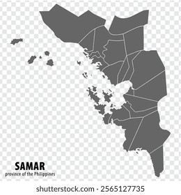 Blank map Samar  of Philippines. High quality map Province of Samar  with districts on transparent background for your web site design, logo, app, UI.  Republic of the Philippines.  EPS10.