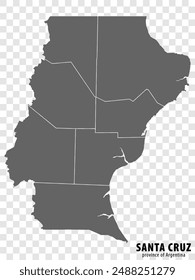 Blank map Santa Cruz Province of Argentina. High quality map Province of Santa Cruz with districts on transparent background for your web site design, logo, app, UI. Argentine Republic.  EPS10.