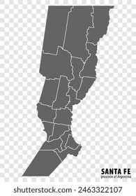 Blank map Santa Fe  of Argentina. High quality map Province of Santa Fe with districts on transparent background for your web site design,  app, UI. Argentine Republic.  EPS10.