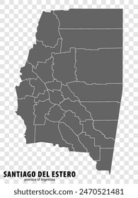 Blank map Santiago del Estero Province of Argentina. High quality map Province of Santiago del Estero with districts on transparent background for your web site design, logo, app, UI. Argentina