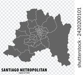 Blank map Santiago Metropolitan Region of Chile. High quality map Santiago Metropolitan with municipalities on transparent background for your web site design, logo, app, UI. Chile.  EPS10.