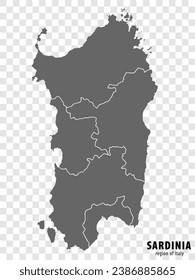 Blank map Sardinia of Italy. High quality map Region Sardinia with municipalities on transparent background for your web site design, logo, app, UI.  EPS10.