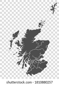 Blank map of Scotland. High quality map with regions of Scotland on transparent background for your web site design, app, UI.   United Kingdom. EPS10.