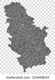 Blank map Serbia. Municipalities of Serbia map. High detailed gray vector map Republic of Serbia  on transparent background for your web site design, logo, app, UI. Stock vector. EPS10. 