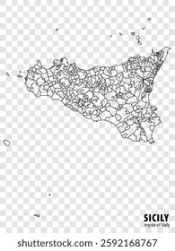 Blank map Sicily of Italy. High quality map Region Sicily with municipalities on transparent background for your web site design, logo, app, UI.  EPS10.