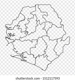 Blank map Sierra Leone. High quality map Republic of Sierra Leone with provinces on transparent background for your web site design, logo, app, UI. Stock vector.  EPS10. 