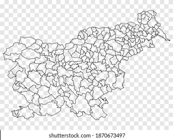 Blank map of Slovenia. Municipalities of Slovenia map. High detailed vector map of Slovenia on transparent background for your web site design, logo, app, UI. Stock vector. EPS10. 