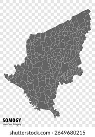 Mapa em branco Somogy County of Hungary. Mapa de alta qualidade Somogy County com municípios em fundo transparente para o design do seu site, logotipo, aplicativo, UI. Hungria. EPS10