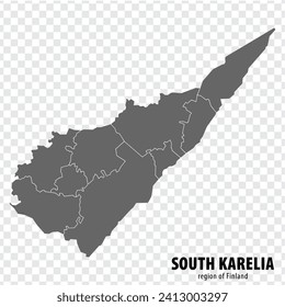 Blank map South Karelia  Region  of  Finland. High quality map South Karelia on transparent background for your web site design, logo, app, UI.  Finland.  EPS10.