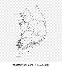 Blank map South Korea. High quality map of  South Korea with  the provinces on transparent background for your web site design, logo, app, UI. Stock vector. Vector illustration EPS10.