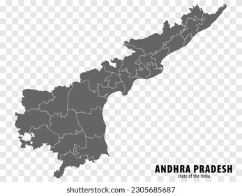 Blank map State  Andhra Pradesh of India. High quality map Andhra Pradesh with municipalities on transparent background for your web site design, logo, app, UI. Republic of India.  EPS10.