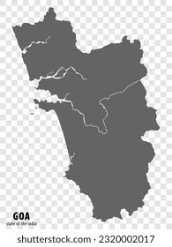 Blank map State  Goa of India. High quality map Goa with municipalities on transparent background for your web site design, logo, app, UI. Republic of India.  EPS10.