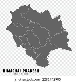 Mapa en blanco Estado Himachal Pradesh de la India. Mapa de alta calidad Himachal Pradesh con municipalidades sobre fondo transparente para el diseño de tu sitio web, logo, aplicación, UI. República de la India.  EPS10.