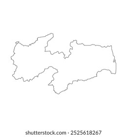 Mapa en blanco del estado de Paraíba aislado sobre fondo blanco. Ilustración vectorial