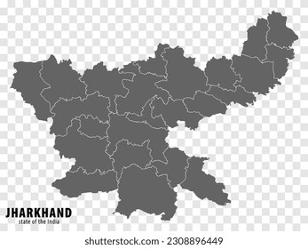 Blank map State  Jharkhand of India. High quality map Jharkhand with municipalities on transparent background for your web site design, logo, app, UI. Republic of India.  EPS10.