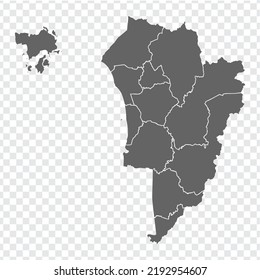 Blank map State Kedah of Malaysia. High quality map Kedah with municipalities on transparent background for your web site design, logo, app, UI.  Malaysia.  EPS10. 