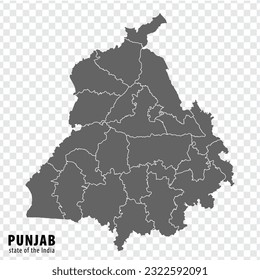 Blank map State  Punjab of India. High quality map Punjab with municipalities on transparent background for your web site design, logo, app, UI. Republic of India.  EPS10.