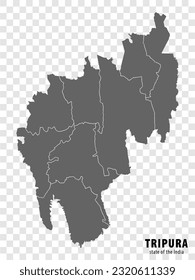 Blank map State  Tripura of India. High quality map Tripura with municipalities on transparent background for your web site design, logo, app, UI. Republic of India.  EPS10.