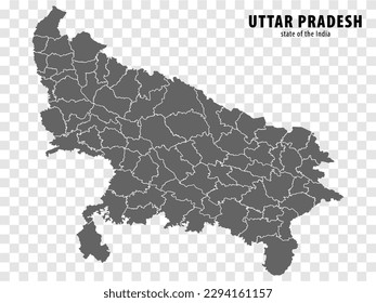 Blank map State Uttar Pradesh of India. High quality map Uttar Pradesh with municipalities on transparent background for your web site design, logo, app, UI. Republic of India.  EPS10.