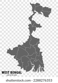 Blank map State  West Bengal of India. High quality map West Bengal with municipalities on transparent background for your web site design, logo, app, UI. Republic of India.  EPS10.