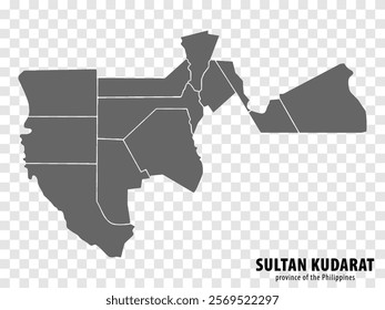 Blank map Sultan Kudarat of Philippines. High quality map Province of Sultan Kudarat with districts on transparent background for your web site design, logo, app, UI.   Philippines.  EPS10.