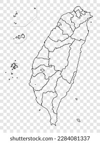Blank map of Taiwan. High quality map Taiwan with provinces on transparent background for your web site design, logo, app, UI.  EPS10.