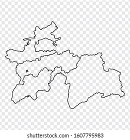 Blank map of  Tajikistan. High quality map of Tajikistan with provinces on transparent background for your web site design, logo, app, UI. Asia. EPS10. 