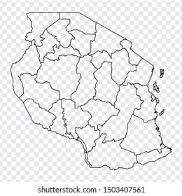 Blank map Tanzania. High quality map of  Tanzania with provinces on transparent background for your web site design, logo, app, UI. Stock vector.  EPS10. 