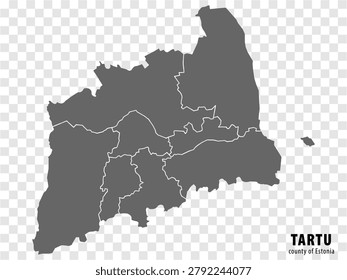 Blank map Tartu  County  of  Estonia. High quality map Tartu  County on transparent background for your web site design, logo, app, UI.  Estonia.  EPS10.