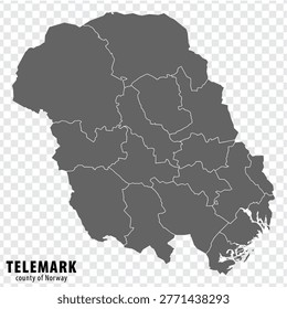 Blank map Telemark County of Norway. High quality map Telemark County on transparent background for your web site design, app, UI.  Norway.  EPS10.