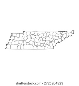 Mapa em branco do Tennessee isolado no fundo branco. Ilustração vetorial