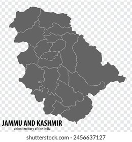 Blank map Territory of Jammu , Kashmir. High quality map of Jammu and Kashmir with districts on transparent background for your design. India.  EPS10.