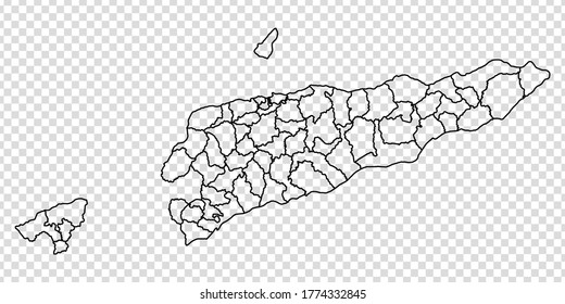 Blank map of  Timor-Leste. High quality map of Timor-Leste with regions on transparent background for your web site design, app, UI. Stock vector. Vector illustration EPS10. 