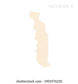 Blank map of Togo High detailed Set Sail Champagne silhouettes. White outline. Vector illustration EPS10.