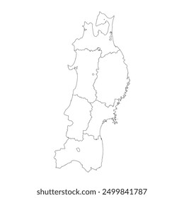 Blank map of Tohoku region with its administrative division isolated on white background. Vector illustration 
