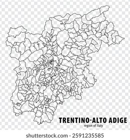 Blank map Trentino-Alto Adige of Italy. High quality map Region Trentino-Alto Adige with municipalities on transparent background for your web site design, logo, app, UI.  EPS10.