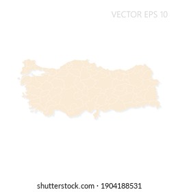 Blank Karte der Türkei High detaillierte Set Sail Champagner Silhouetten. Weißer Umriss. Vektorgrafik EPS10.