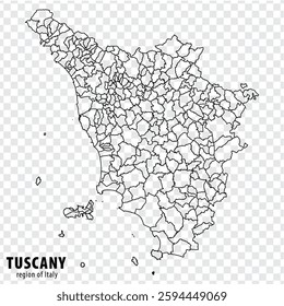 Blank map Tuscany of Italy. High quality map Region Tuscany with municipalities on transparent background for your web site design, logo, app, UI.  EPS10.