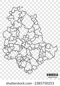 Blank map Umbria of Italy. High quality map Region Umbria with municipalities on transparent background for your web site design, logo, app, UI.  EPS10.